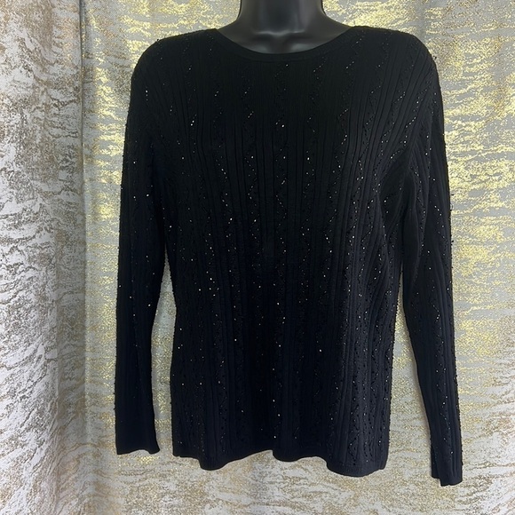 Talbots Petites Black Sequins 100% Silk Sweater Size S - Picture 3 of 15